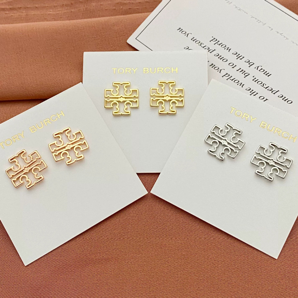 Tory Burch Hollow Letter Stud Earrings Metal